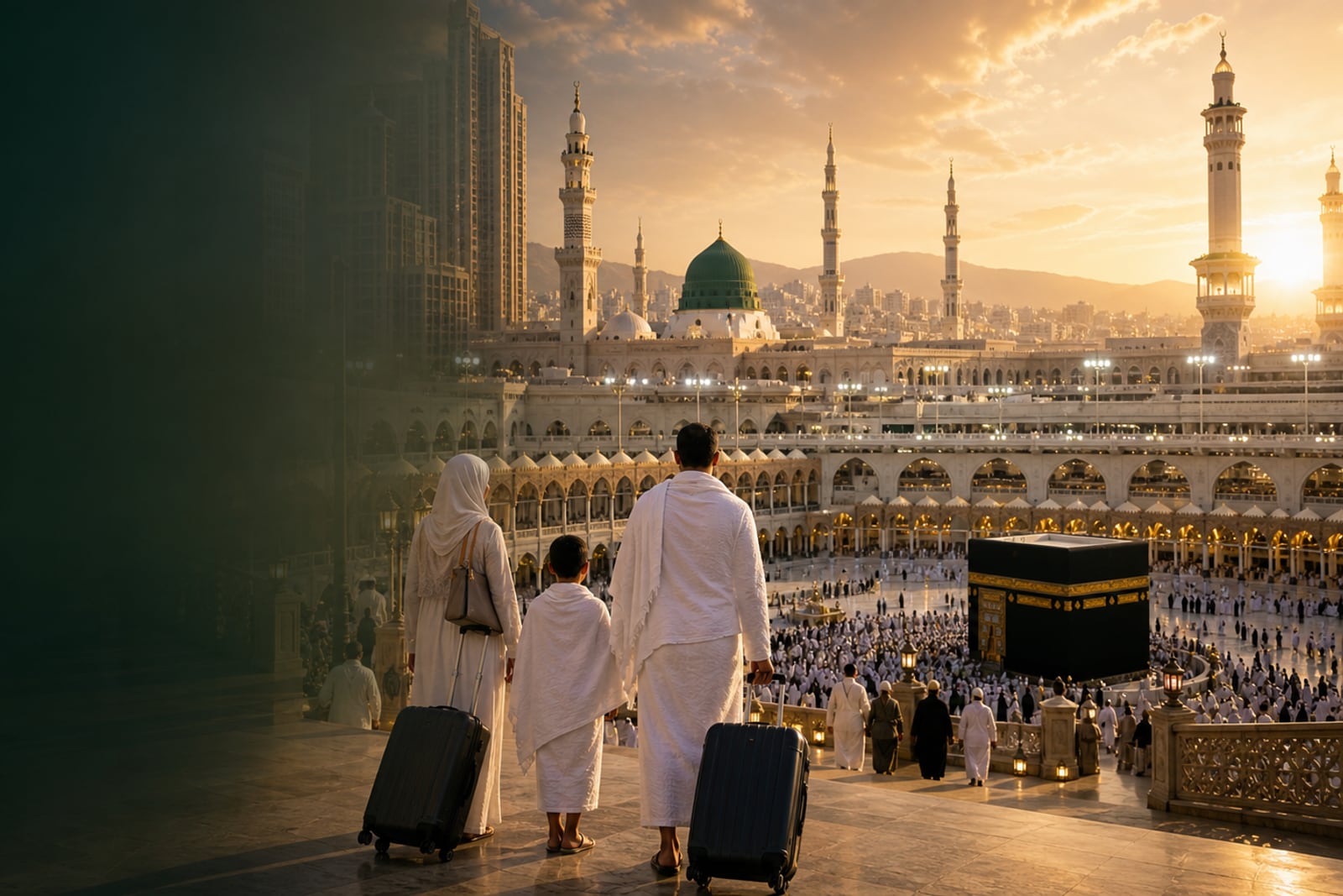 Vista panorámica del Haram de La Meca al atardecer